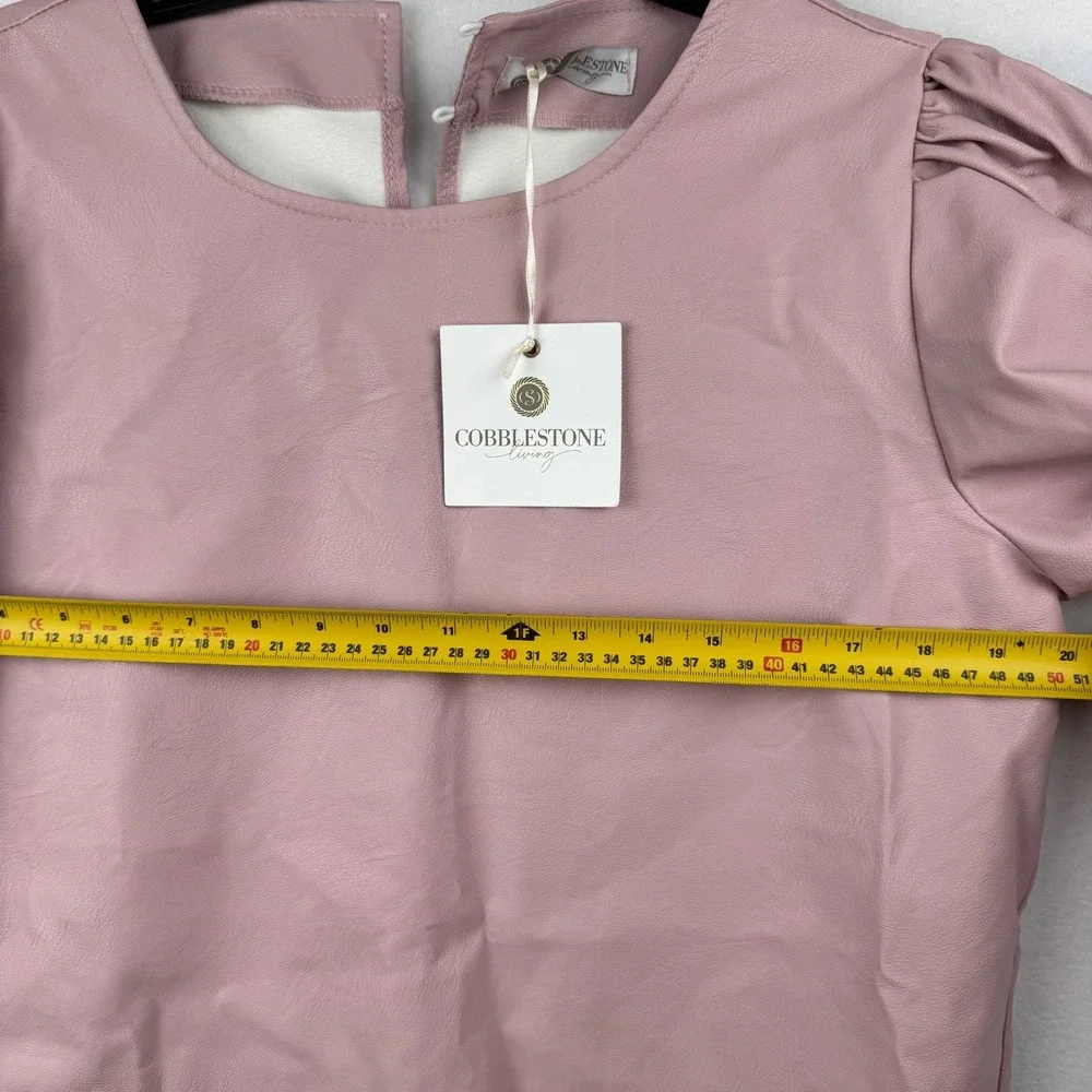 Cobblestone Living Faux Leather Top Puff Sleeve Mauve Pink S/M Made In Italy - Picture 5 of 8